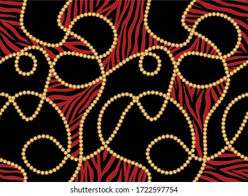 Seamless Golden Chains with Zebra Pattern.Vector design for Fashion Prints and Backgrounds.