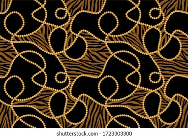 Seamless Golden Chains with Zebra Pattern.Vector design for Fashion Prints and Backgrounds.