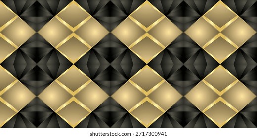 Textura dorada a cuadros sin costuras con elegantes cuadrados geométricos oscuros