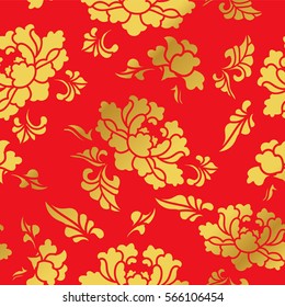 Seamless Golden Chinese Background Botanic Garden Flower Blossom