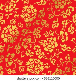 Seamless Golden Chinese Background Botanic Garden Flower Leaf