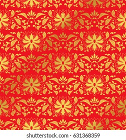 Seamless Golden Chinese Background botanic garden nature leaf flower chintz