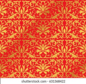 Seamless Golden Chinese Background botanic garden flower cross leaf vine