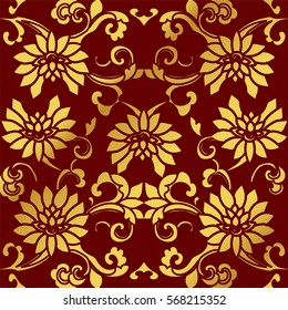 Seamless Golden Chinese Background Cross Spiral Garden Flower Vine