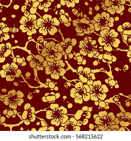 Seamless Golden Chinese Background Cross Plum Blossom