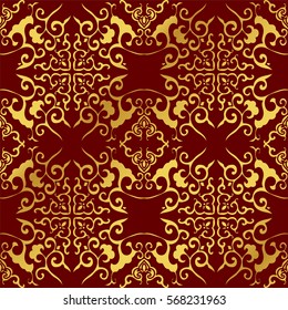 Seamless Golden Chinese Background Cross Curve Spiral Kaleidoscope