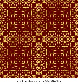 Seamless Golden Chinese Background Cross Spiral Curve Flower