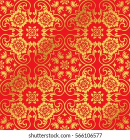 Seamless Golden Chinese Background Curve Cross Spiral Frame Flower