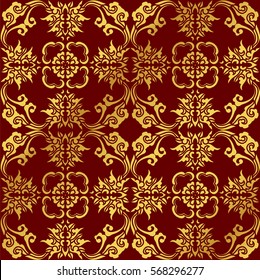 Seamless Golden Chinese Background Curve Spiral Cross Flower
