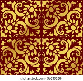 Seamless Golden Chinese Background Curve Spiral Cross Flower