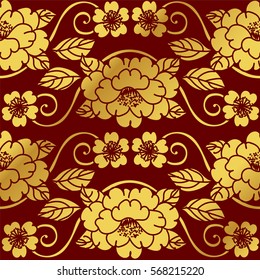 Seamless Golden Chinese Background Garden Curve Spiral Vine Flower