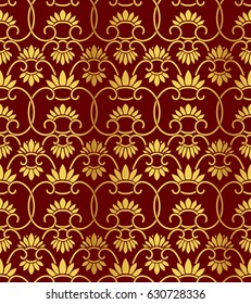 Seamless Golden Chinese Background retro China spiral curve cross vine cross flower