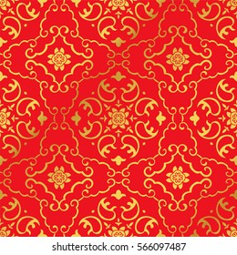 Seamless Golden Chinese Background Spiral Cross Frame Flower