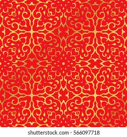 Seamless Golden Chinese Background Spiral Curve Cross Kaleidoscope Frame