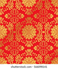 Seamless Golden Chinese Background Spiral Cross Frame Flower