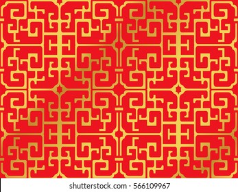 Seamless Golden Chinese Background Spiral Geometry Cross Frame
