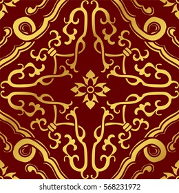 Seamless Golden Chinese Background Spiral Cross Frame Flower