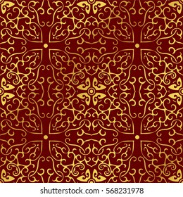 Seamless Golden Chinese Background Spiral Curve Cross Frame