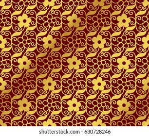 Seamless Golden Chinese Background spiral vortex cross vine leaf flower