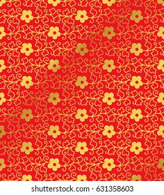 Seamless Golden Chinese Background spiral curve leaf vine flower