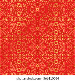 Seamless Golden Chinese Background Star Geometry Cross Flower