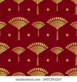 Patrón chino dorado sin inconvenientes, fondo vectorial abstracto, fondo de escritorio decorativo