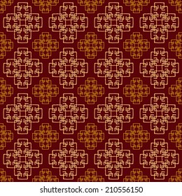 Seamless Golden Chinese Pattern with Red Background