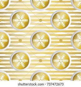 seamless golden christmas pattern on stripe background with gold paper snowflake and dot glitter