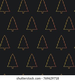 Seamless Golden Christmas Tree Pattern. Holiday Background. Christmas Texture