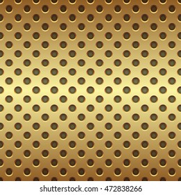 Seamless golden circle perforated panel vector background.
