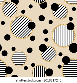 Seamless golden circles pattern on a beige. Vector Illustration.
