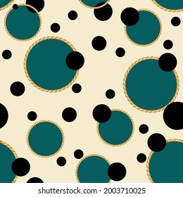 Seamless golden circles with polka dot pattern on a beige background.Vector Illustration. 