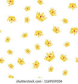 Seamless golden crown pattern with gems white background