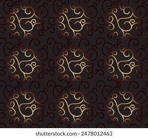 Seamless golden curly twirly pattern on black background