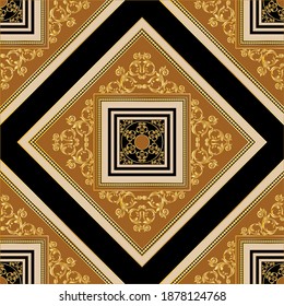 Seamless golden decorative baroque  pattern on black background. Vector design for fashion prints and backgrounds.