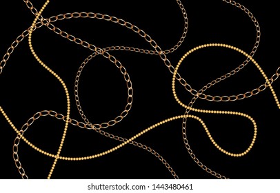 Seamless golden decorative pattern with chains on black background.EPS10 Illustration 