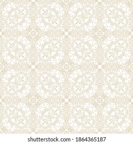 Seamless golden ethnic, ornamental texture,   woven  laced abstract pattern on white background