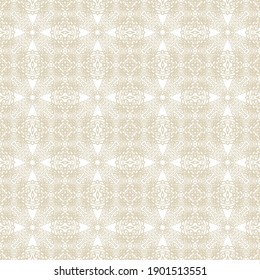 Seamless golden ethnic, ornamental texture,   woven  laced abstract pattern on white background