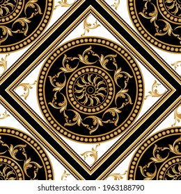 Seamless golden floral baroque elements on a black background. EPS10 Illustration.
