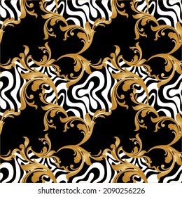 Seamless Golden Floral Baroque Pattern. Vector Illustration.