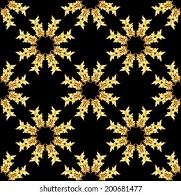 Seamless golden floral elements on black background