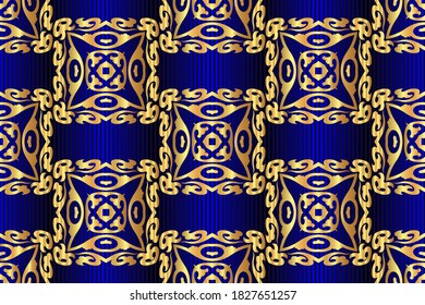 Seamless golden floral pattern on a colored striped background