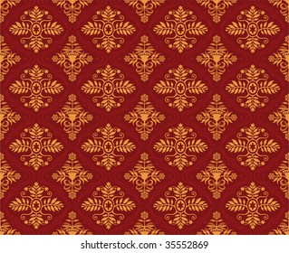 Seamless golden floral pattern on brown background