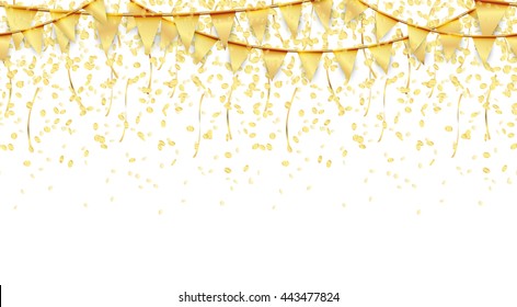 seamless golden garlands and confetti background for party or festival usage