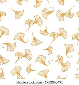 seamless golden ginko leaf pattern .line art design.