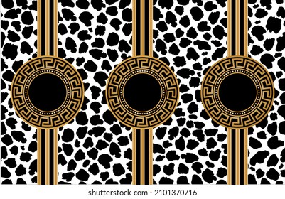 Seamless Golden Greek motif with Animal skin Pattern. Vector Illustration.