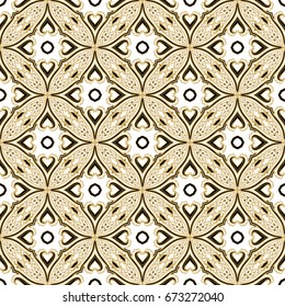 Seamless golden grid ornamental vector pattern on white background
