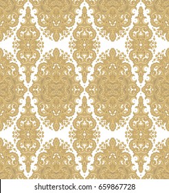 Seamless golden lace  vector pattern on white background