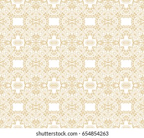 Seamless golden laced ornamental vector pattern on white background