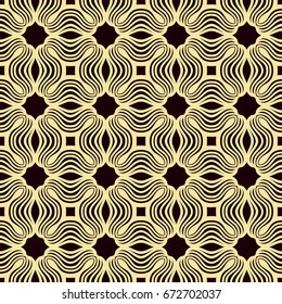 Seamless golden ornamental pattern. Dark and golden textile print. Template for design